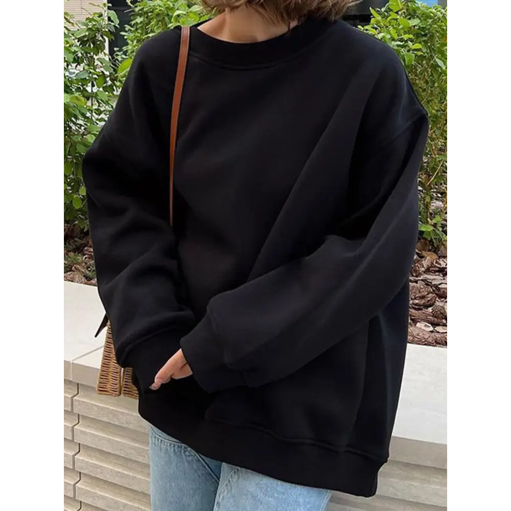 Luxurious oversize round neck sweatshirt for timeless designer clothing $42.99 pattern solid casual, fashion –