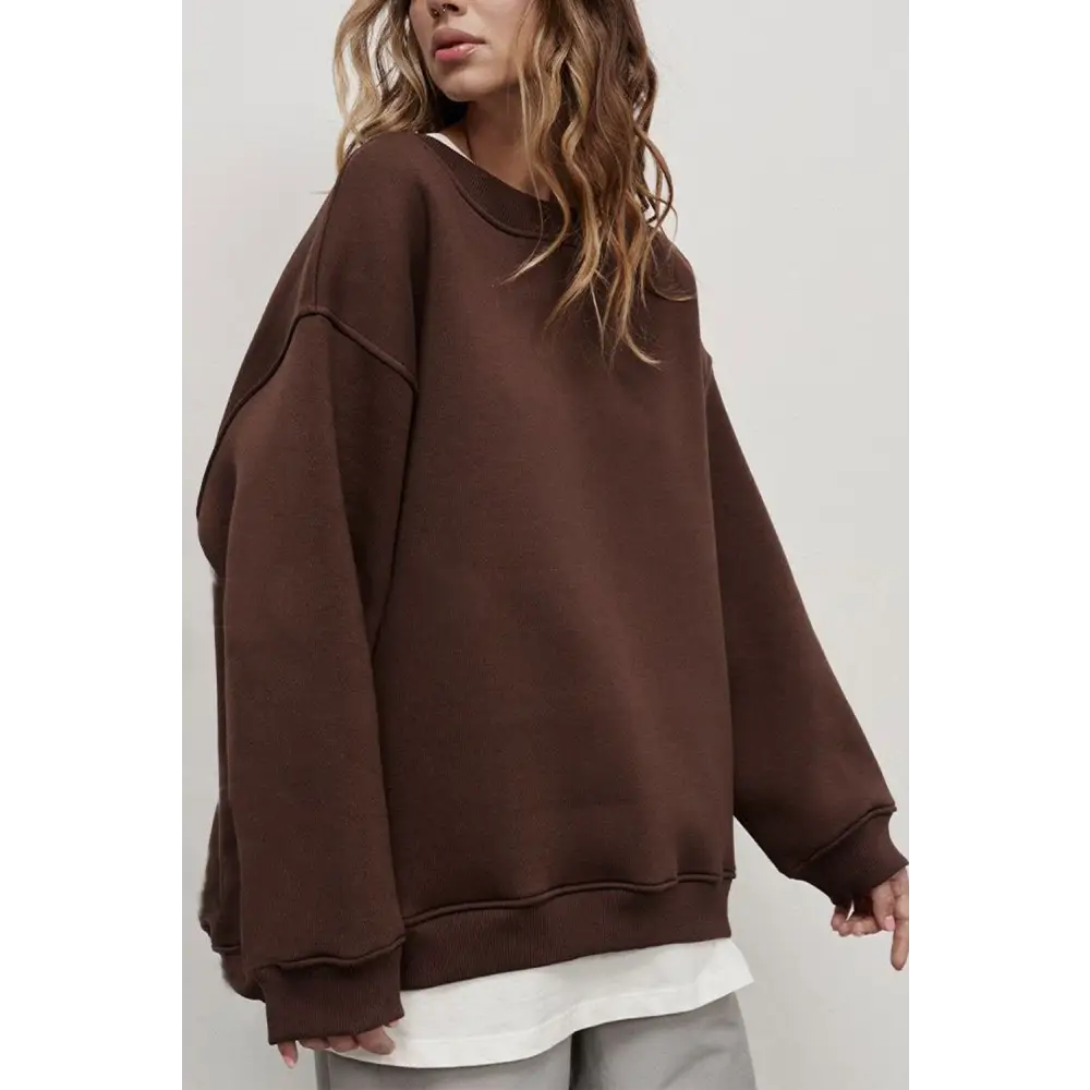 Luxurious oversize round neck sweatshirt for timeless designer clothing $42.99 pattern solid casual, fashion –