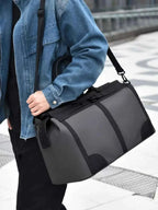 Oxford Cloth Travel Bag in dark gray with black straps, large size, made of durable oxford cloth material.