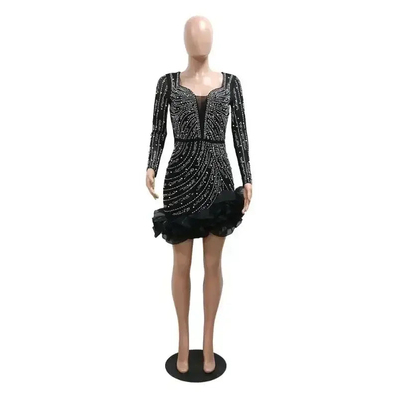 2025 Party Dresses Beading Diamond Long Sleeves Ruffles for women Shiny Elegant Wedding Guest Gown Occasion Celebrate Birthday