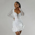 2025 Party Dresses Beading Diamond Long Sleeves Ruffles for women Shiny Elegant Wedding Guest Gown Occasion Celebrate Birthday