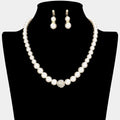 Pave Ball & Pearl Strand Necklace with white pearls and a central pave ball pendant paired with matching pearl drop earrings