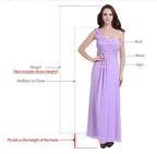 Pearl Ball Gown styled lilac floor-length dress with one-shoulder floral strap and ruched bodice flowing to a straight skirt