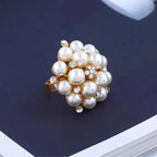 Pearl Cluster Ring featuring gold-plated alloy with synthetic pearls and rhinestones in a floral cluster design