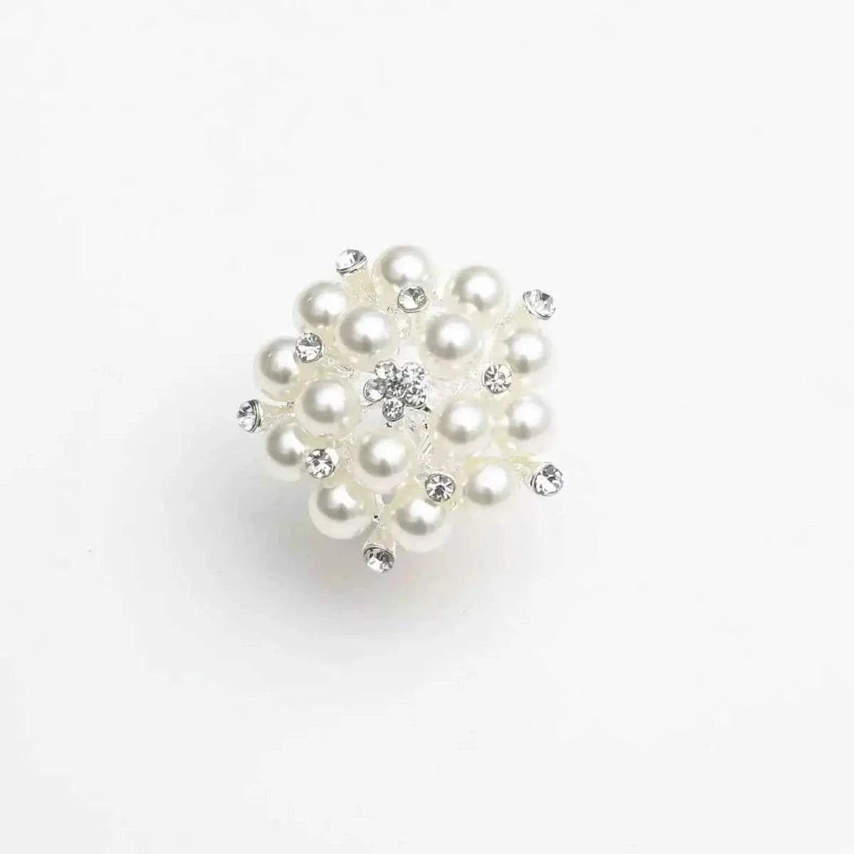 Pearl Cluster Ring featuring white synthetic pearls and clear rhinestones set in a silver-plated alloy cluster design.