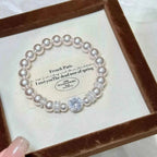 Pearl Zircon Bracelet featuring round white synthetic pearls and silver-tone alloy with sparkling zircon accents on a 6.3 inch chain