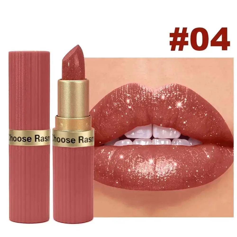 Pearlescent Pink Glitter Velvet Lipstick Metallic Waterproof Long Lasting Matte Shimmer Diamond Lipstick Women Makeup Cosmetic