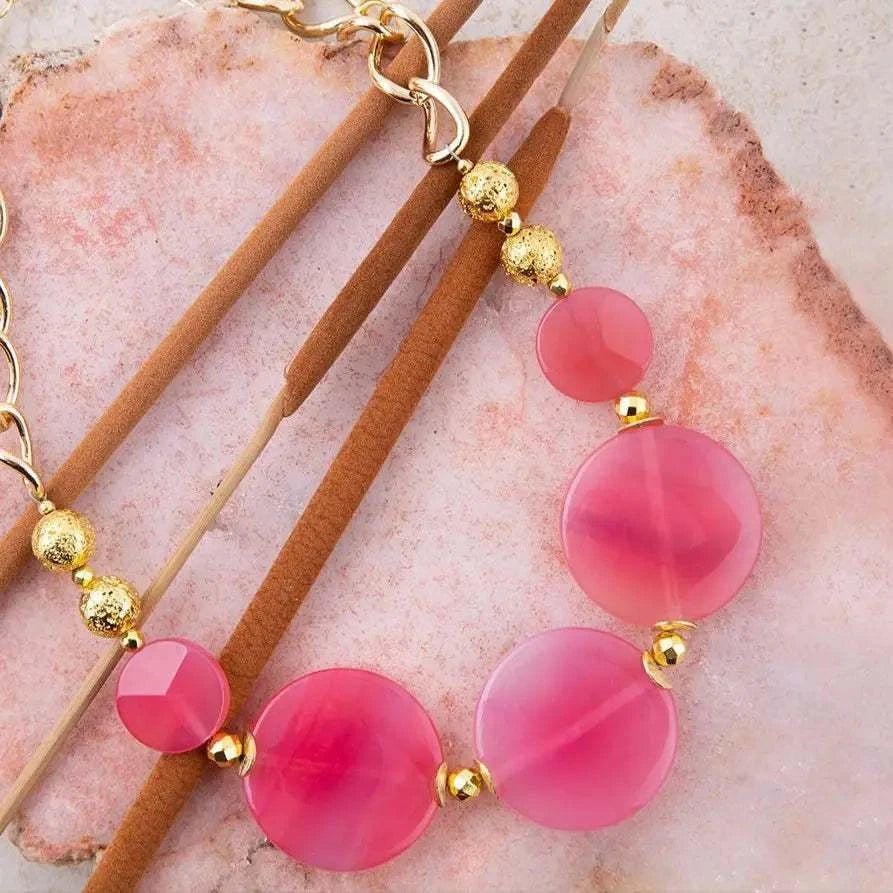 Peony Fuchsia Pink Agate Statement Necklace - Maven Couture IncNecklace