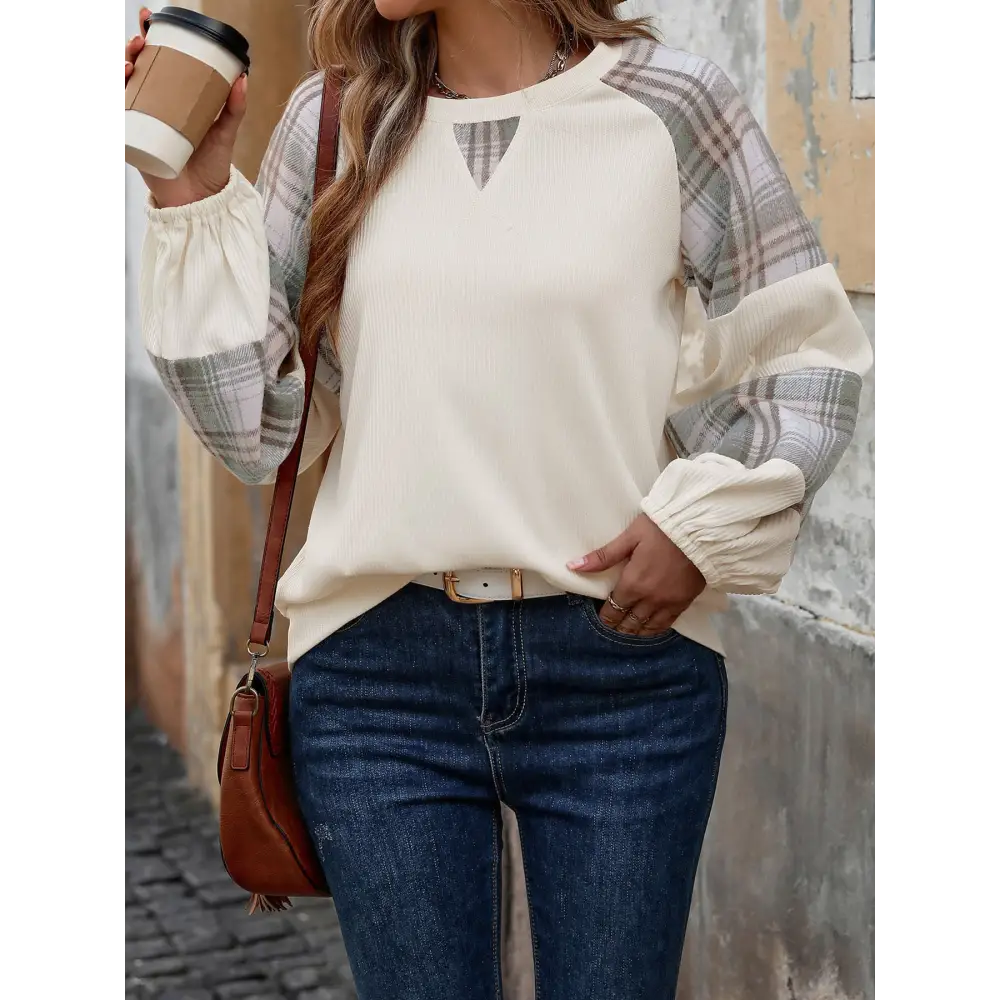 Perfee plaid sweatshirt elevates luxury fashion for woman in timeless style $30.99 a basic yet essential style, perfect