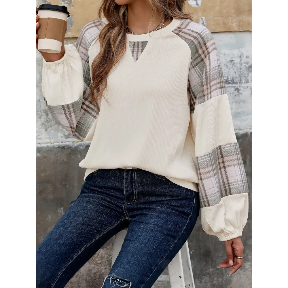 Perfee plaid sweatshirt elevates luxury fashion for woman in timeless style $30.99 a basic yet essential style, perfect