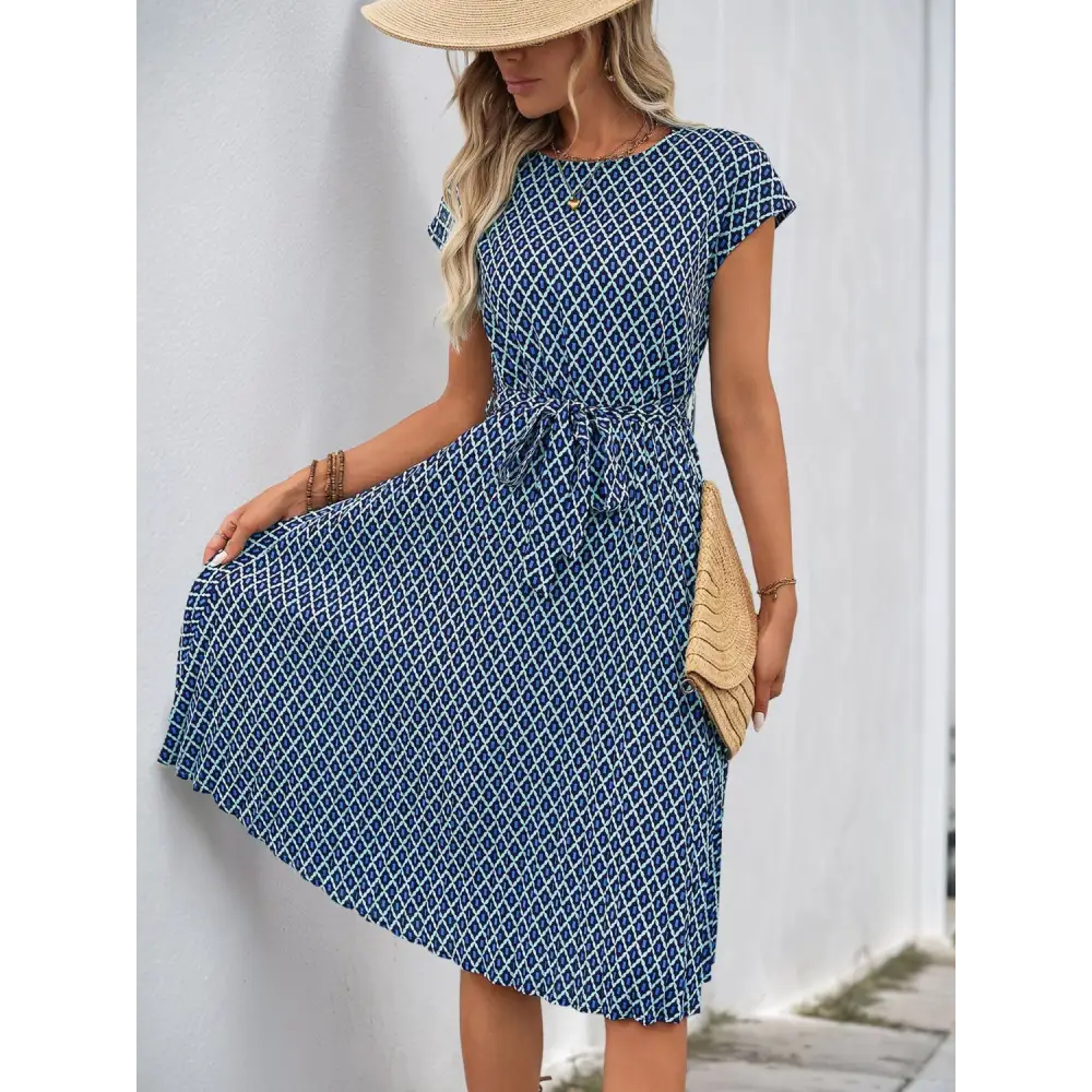 Perfee printed midi dress redefining luxury fashion for women $31.99 tied for a chic finish, buttoned for added