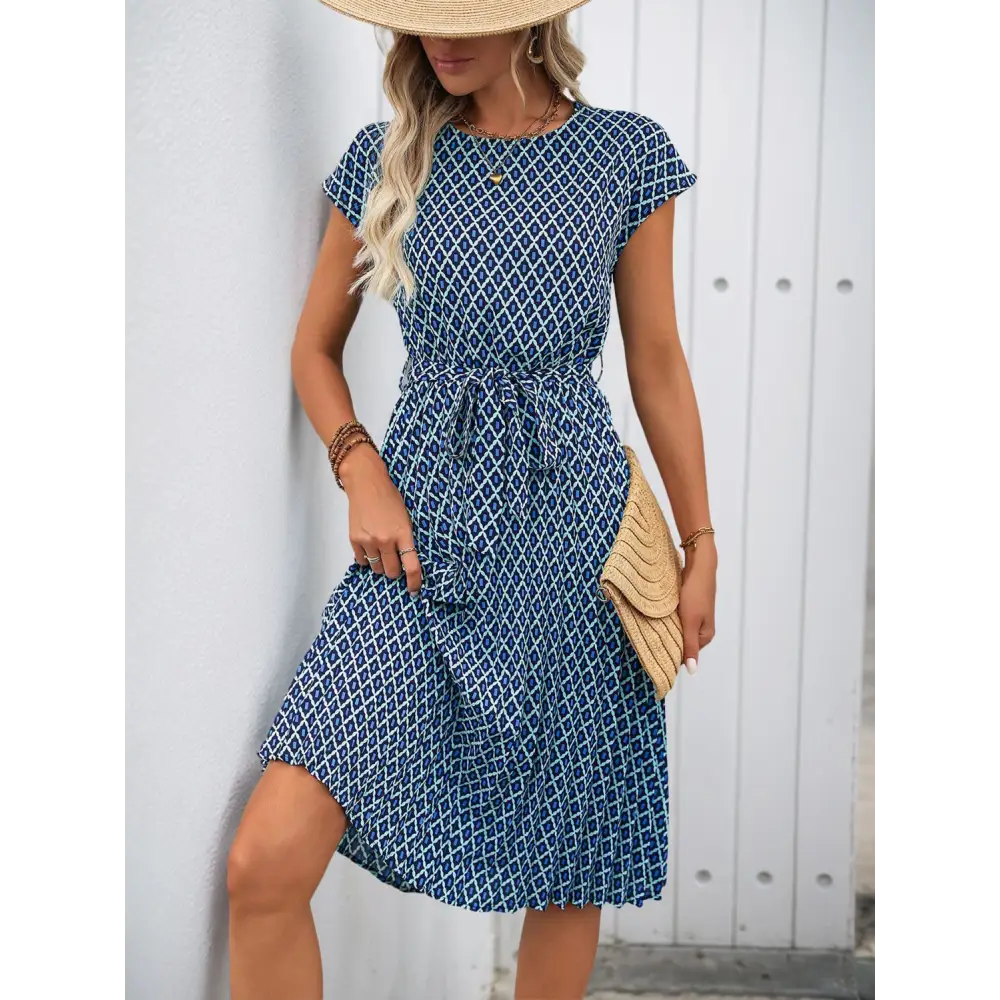 Perfee printed midi dress redefining luxury fashion for women $31.99 tied for a chic finish, buttoned for added