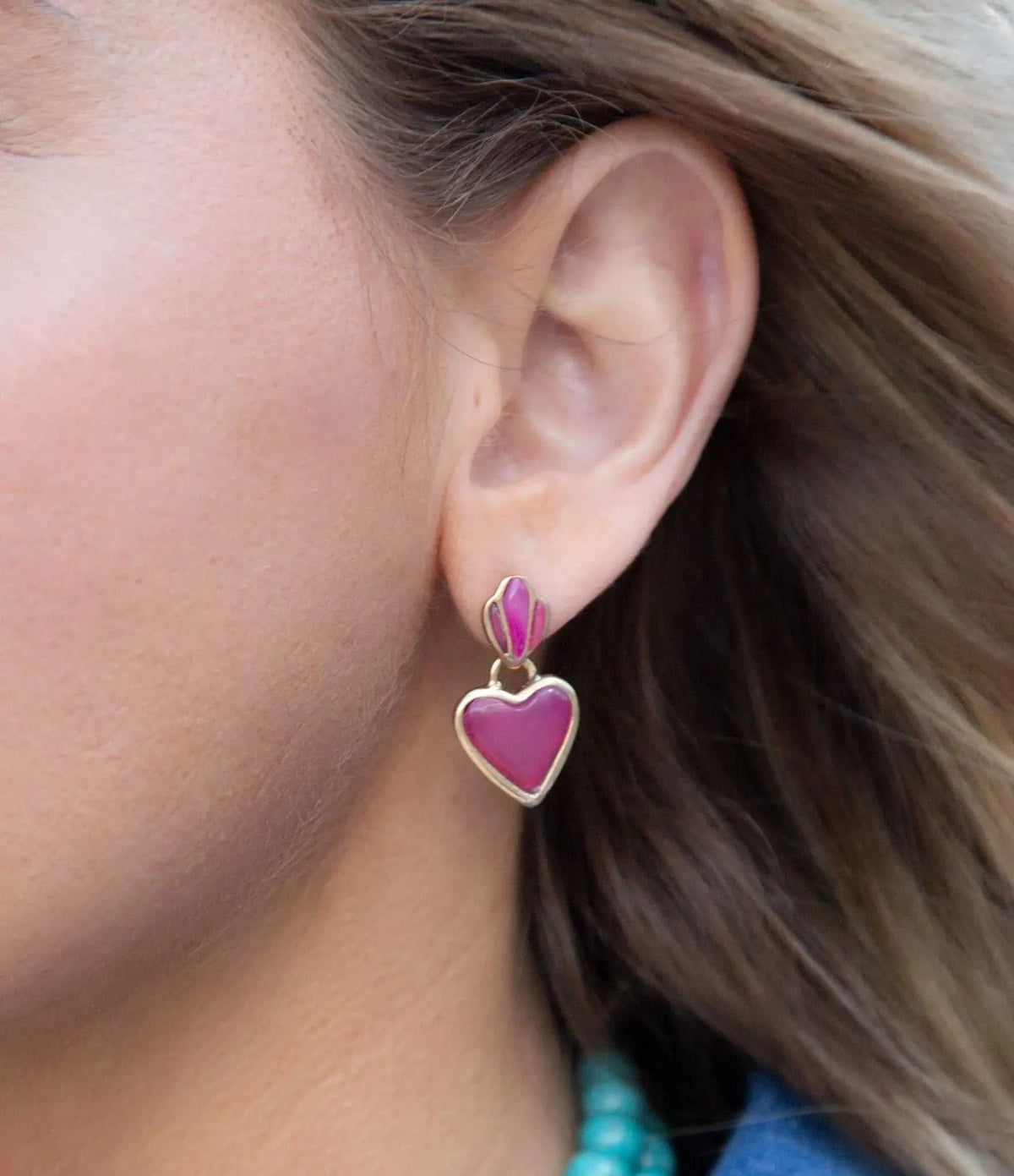Pink Agate Heart Drop Golden Earrings - Maven Couture IncEarrings