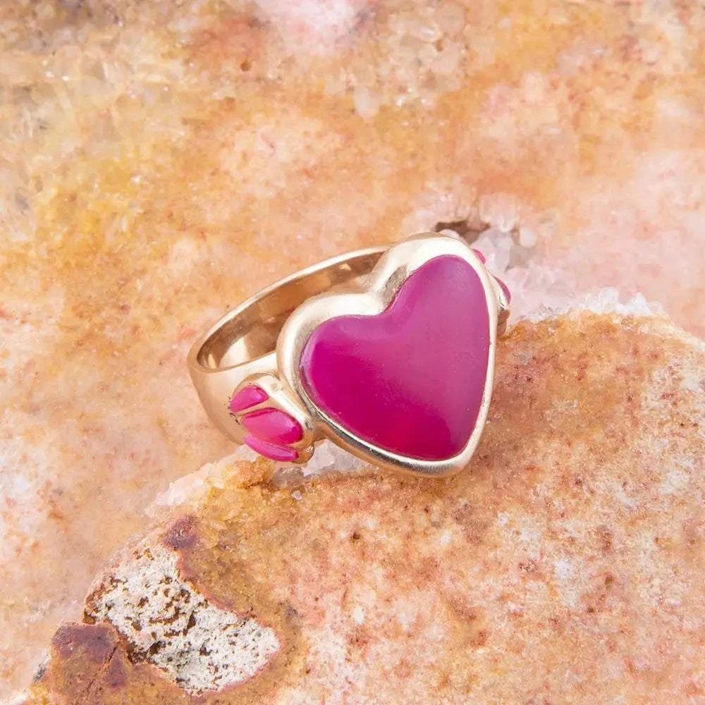 Pink Agate Heart Golden Statement Ring - Maven Couture IncRings