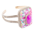 Pink Agate Stacked Stone Floral Cuff Bracelet - Maven Couture IncBracelets