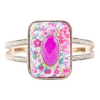 Pink Agate Stacked Stone Floral Cuff Bracelet - Maven Couture IncBracelets