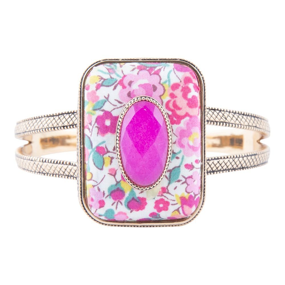 Pink Agate Stacked Stone Floral Cuff Bracelet - Maven Couture IncBracelets