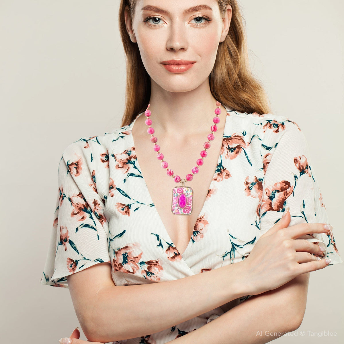 Pink Agate Stacked Stone Floral Pendant Necklace - Maven Couture IncNecklaces