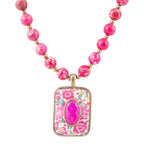 Pink Agate Stacked Stone Floral Pendant Necklace - Maven Couture IncNecklaces