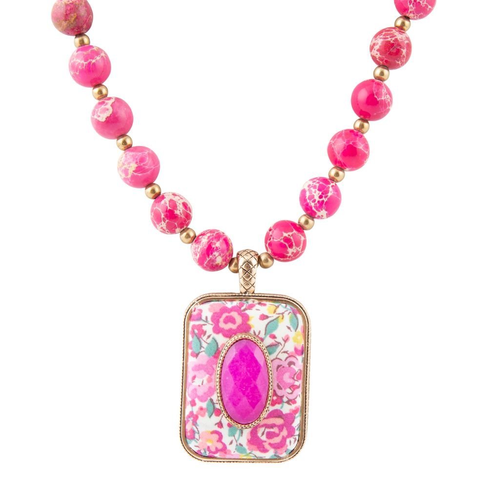 Pink Agate Stacked Stone Floral Pendant Necklace - Maven Couture IncNecklaces