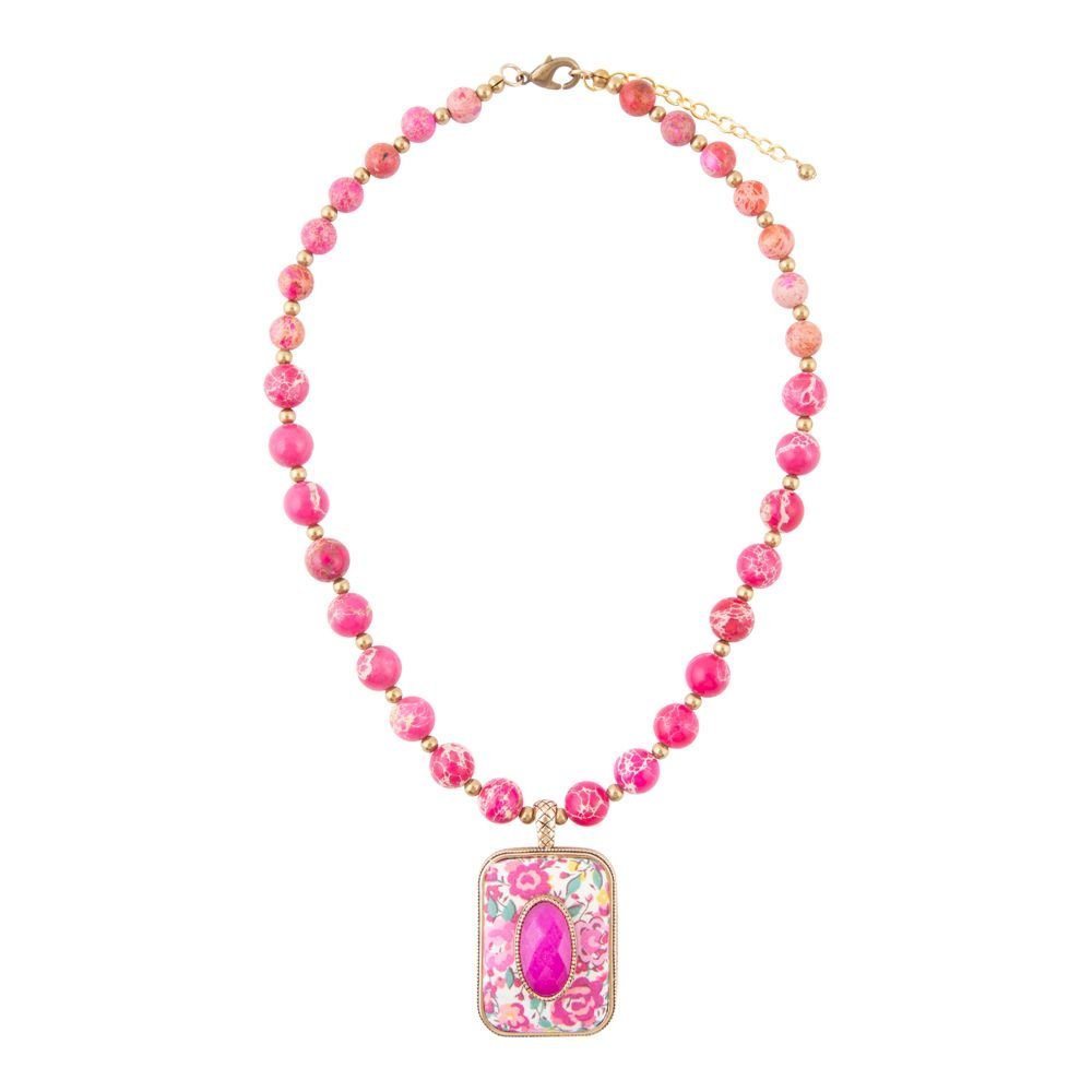 Pink Agate Stacked Stone Floral Pendant Necklace - Maven Couture IncNecklaces