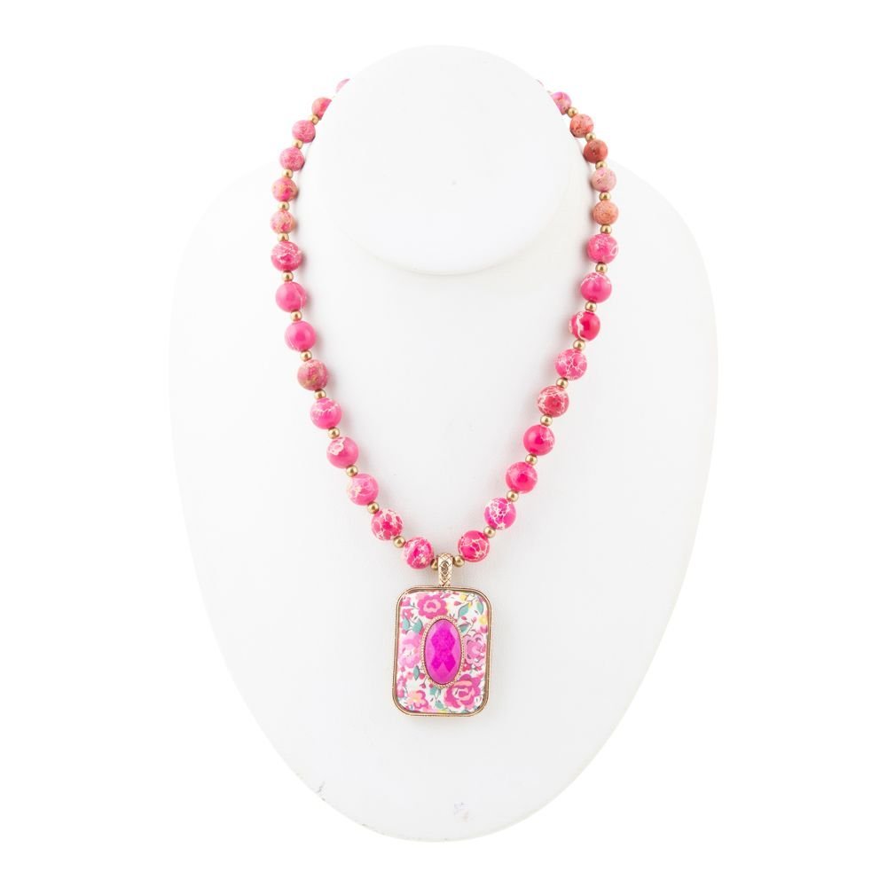 Pink Agate Stacked Stone Floral Pendant Necklace - Maven Couture IncNecklaces