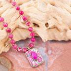Pink Agate Stacked Stone Floral Pendant Necklace - Maven Couture IncNecklaces