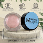 Mommy makeup pink icing waterproof multi-tasking creme in blush pink glass jar with black lid for eyes cheeks lips