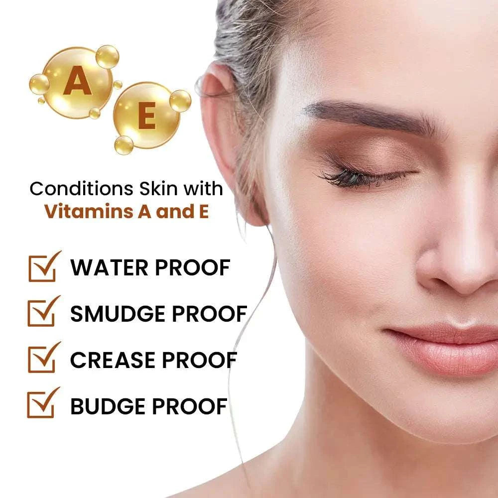 A close-up of a woman with radiant skin highlights pink icing waterproof multi-tasking creme with vitamin a and e