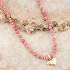 Pink Rhodonite and Golden Bronze Heart Pendant Necklace - Maven Couture IncNecklaces