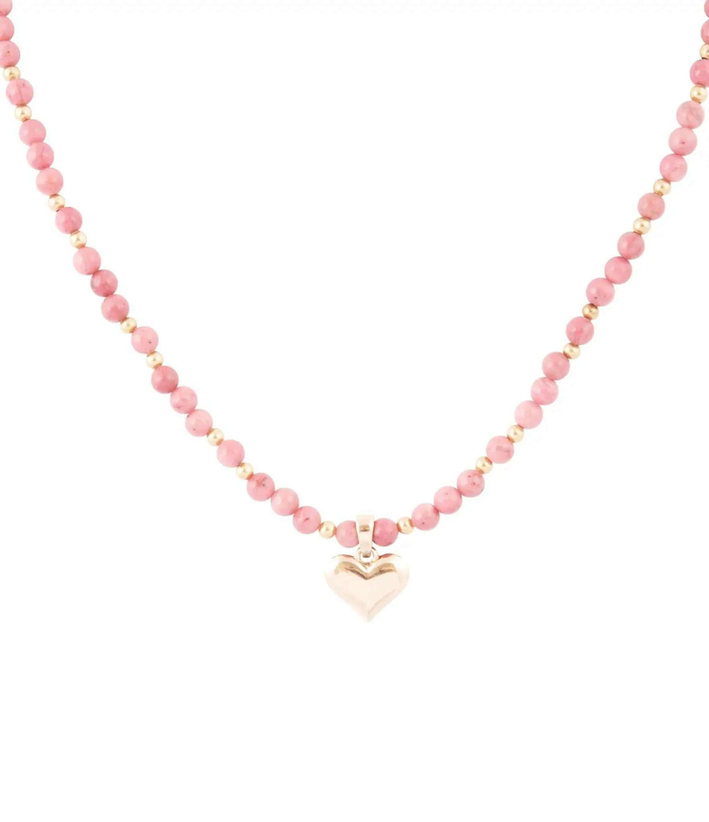 Pink Rhodonite and Golden Bronze Heart Pendant Necklace - Maven Couture IncNecklaces