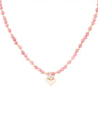 Pink Rhodonite and Golden Bronze Heart Pendant Necklace - Maven Couture IncNecklaces