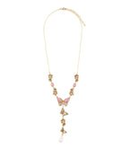 Pink Rhodonite and White Pearl Golden Butterflies Y Necklace - Maven Couture IncNecklaces