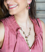 Pink Rhodonite and White Pearl Golden Butterflies Y Necklace - Maven Couture IncNecklaces