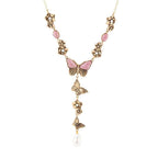 Pink Rhodonite and White Pearl Golden Butterflies Y Necklace - Maven Couture IncNecklaces