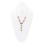 Pink Rhodonite and White Pearl Golden Butterflies Y Necklace - Maven Couture IncNecklaces