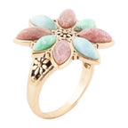 Pink Rhodonite Blue Amazonite and Green Varacite Petals Golden Statement Ring - Maven Couture IncRings