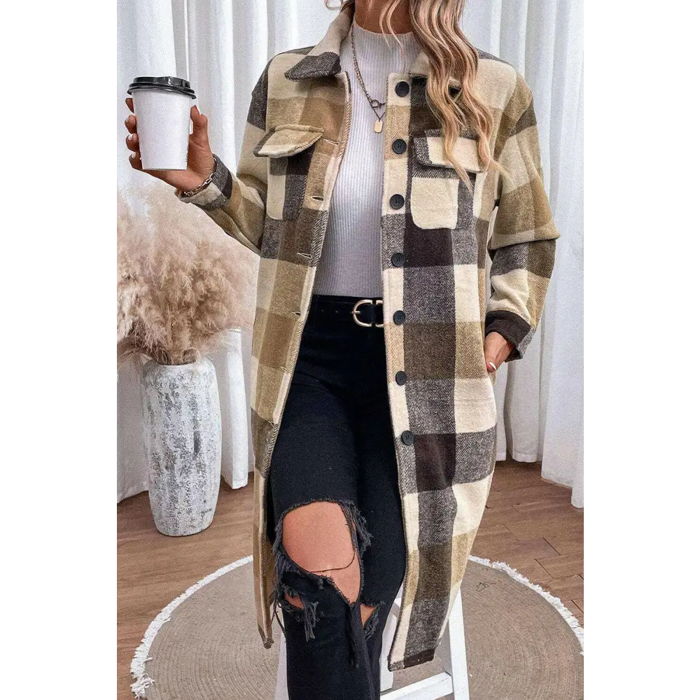 Elevate your wardrobe with the plaid longline coat in luxury fashion for women $73 buttoned, a classic element