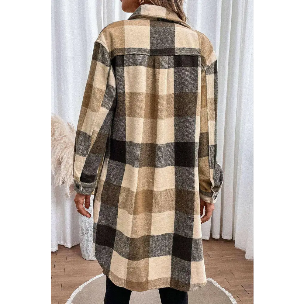 Elevate your wardrobe with the plaid longline coat in luxury fashion for women $73 buttoned, a classic element