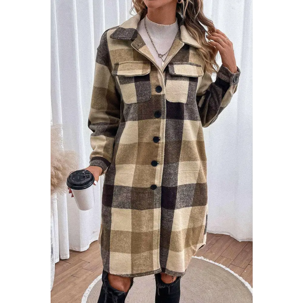 Elevate your wardrobe with the plaid longline coat in luxury fashion for women $73 buttoned, a classic element