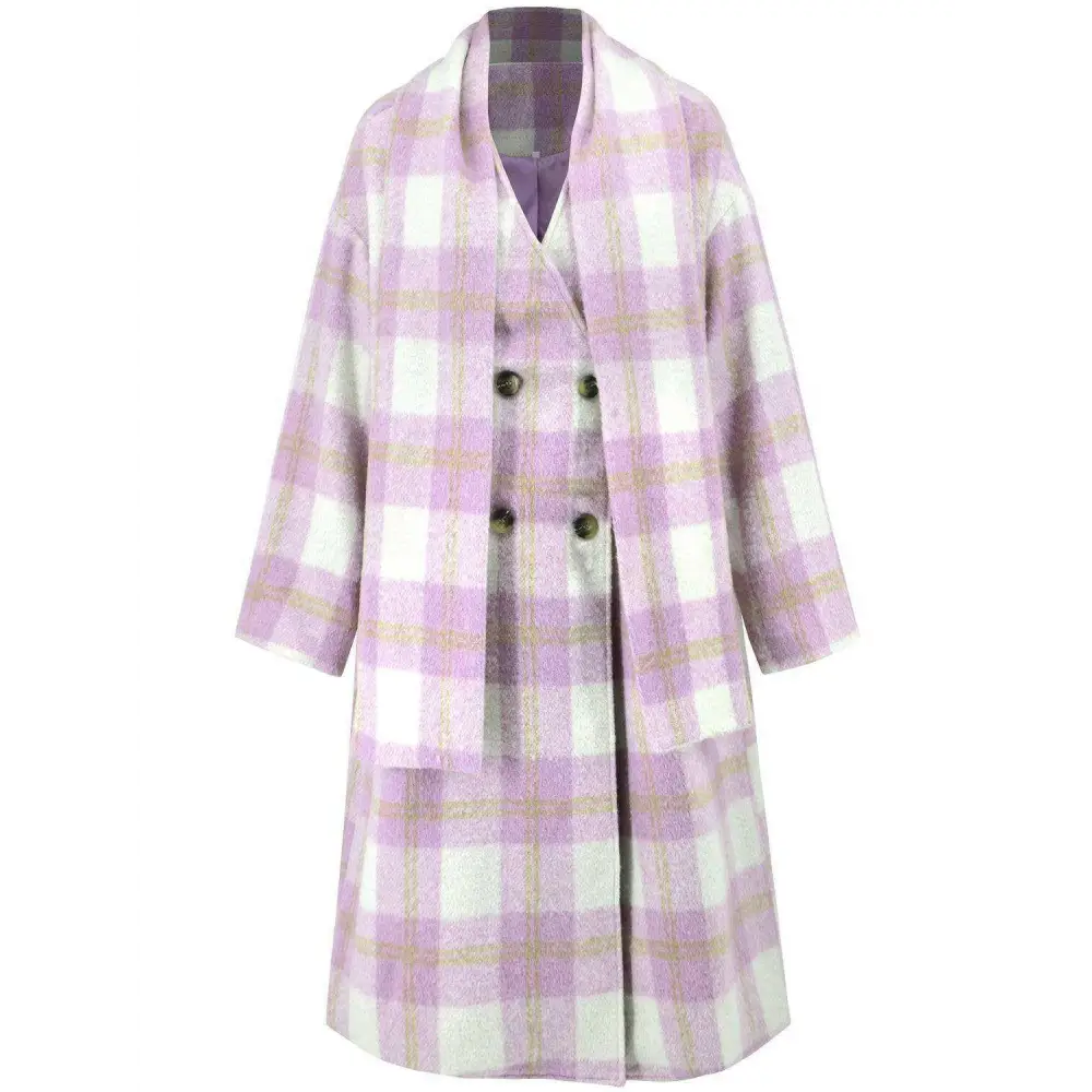 Elevate your style with the elegant long sleeve plaid coat in luxury fashion $108.34 experience the elegance of a basic