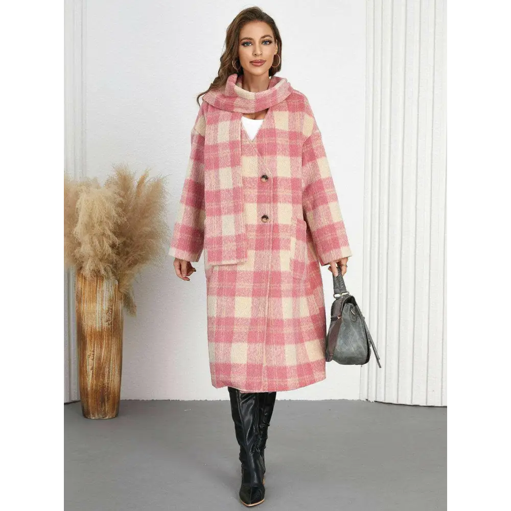 Elevate your style with the elegant long sleeve plaid coat in luxury fashion $108.34 experience the elegance of a basic