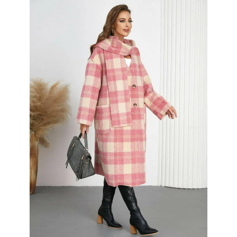 Elevate your style with the elegant long sleeve plaid coat in luxury fashion $108.34 experience the elegance of a basic