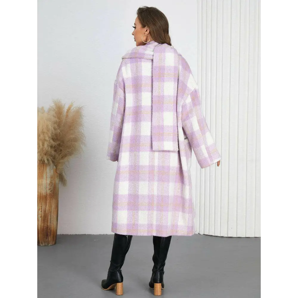 Elevate your style with the elegant long sleeve plaid coat in luxury fashion $108.34 experience the elegance of a basic