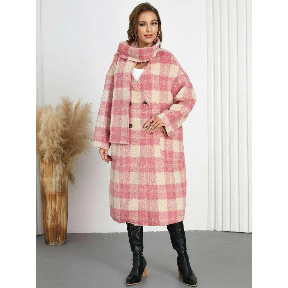 Elevate your style with the elegant long sleeve plaid coat in luxury fashion $108.34 experience the elegance of a basic