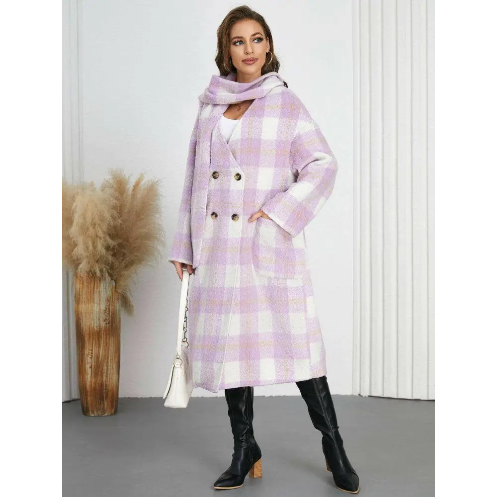 Elevate your style with the elegant long sleeve plaid coat in luxury fashion $108.34 experience the elegance of a basic