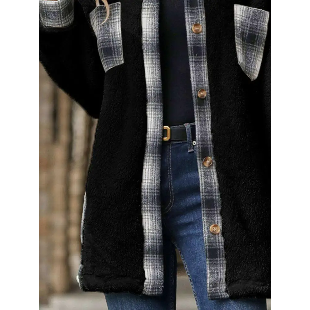 Elevate your wardrobe with the plaid contrast dropped shoulder coat $35 pocketed, a design element that brings both