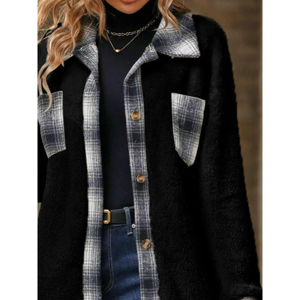 Elevate your wardrobe with the plaid contrast dropped shoulder coat $35 pocketed, a design element that brings both