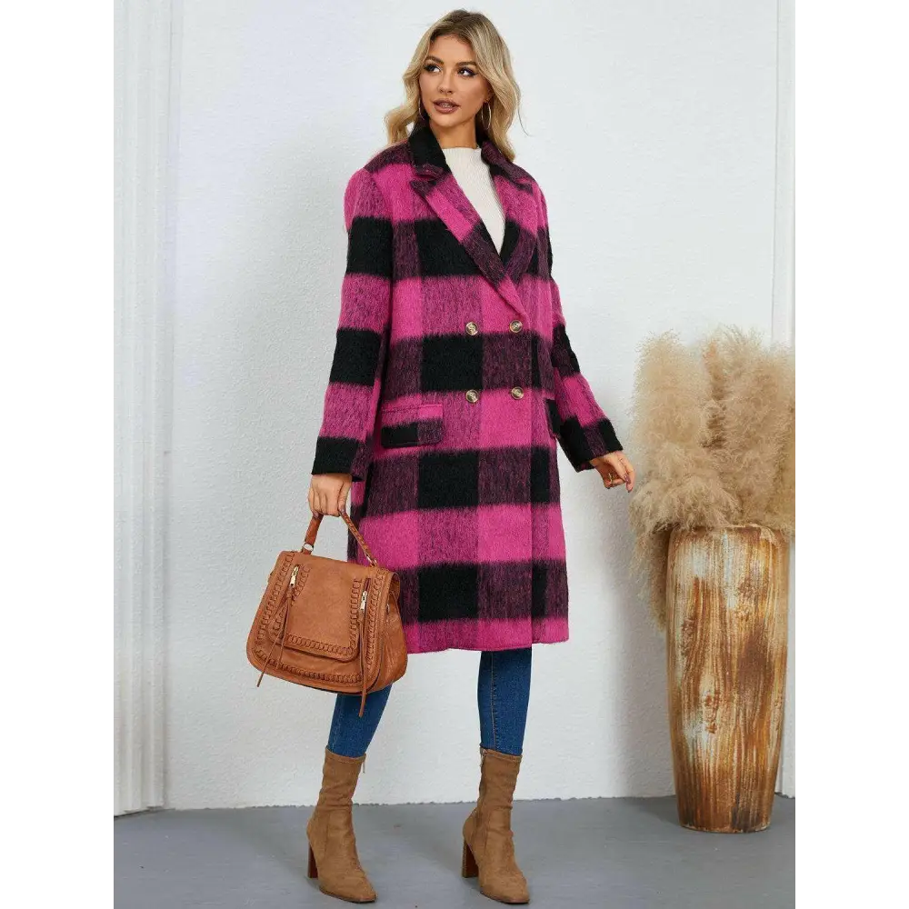 Plaid double-breasted coat for timeless luxury fashion for woman $91.96 this exquisite piece is elegantly buttoned,