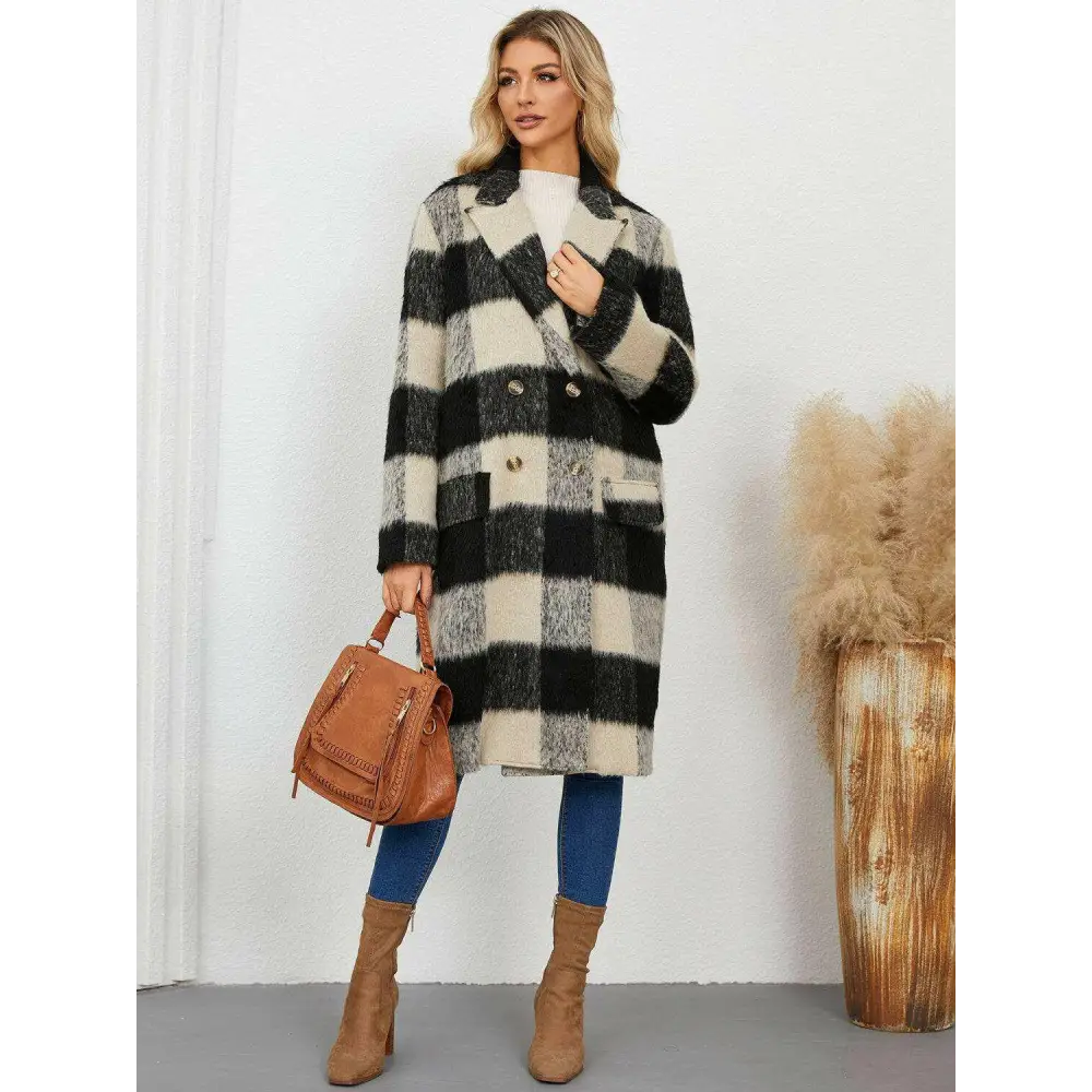 Plaid double-breasted coat for timeless luxury fashion for woman $91.96 this exquisite piece is elegantly buttoned,